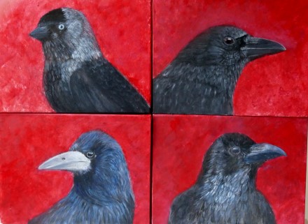 Zwarte vogels (4x) 40 x 30 cm